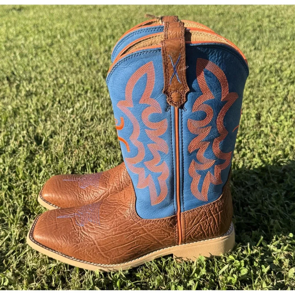 Twisted X Kids Boots Size 5 Brown Blue Leather Western Cowboy Square Toe YHY0001